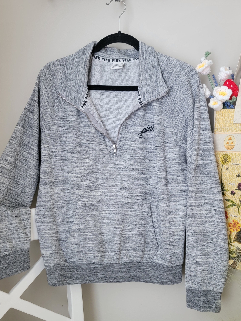 Victoria's Secret PINK Grey Half-Zip Sweater Size L